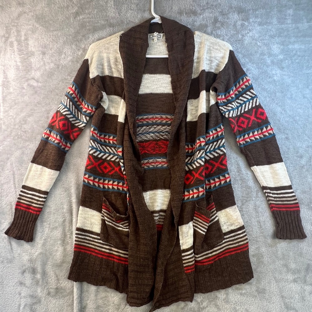 Kirra XS Southwestern Striped Open Front Cardigan Boho Festival Hippie Indie